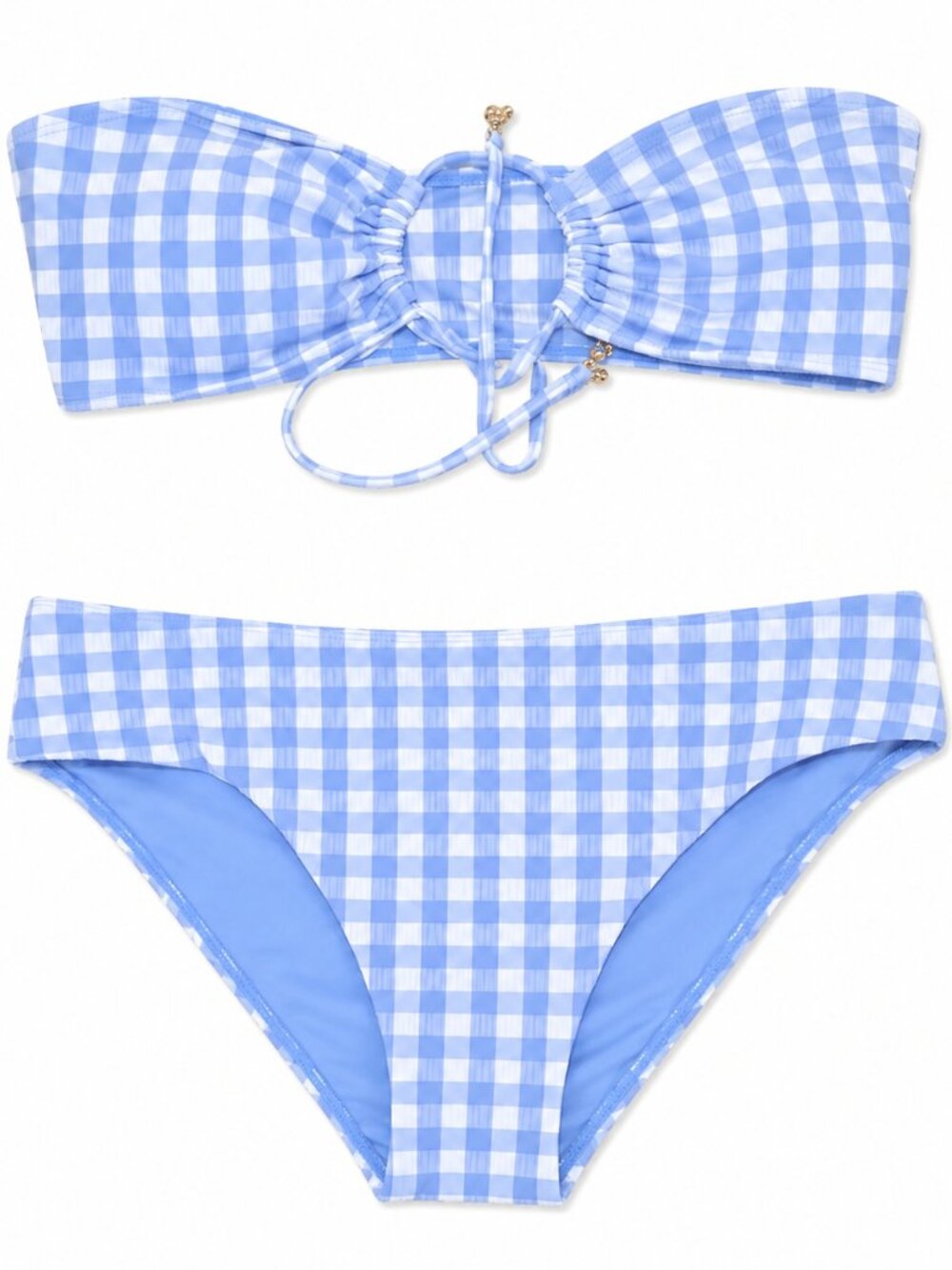 BNWT Quintsoul Oh Happy Day Gingham Bandeau Bathing Suit set - Medium Retail $84